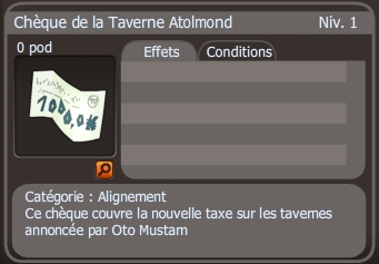 chéque de la taverne atolmond